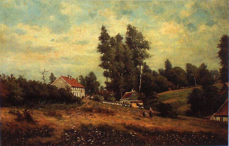 Theodore Fourmois Landscape with farms Norge oil painting art